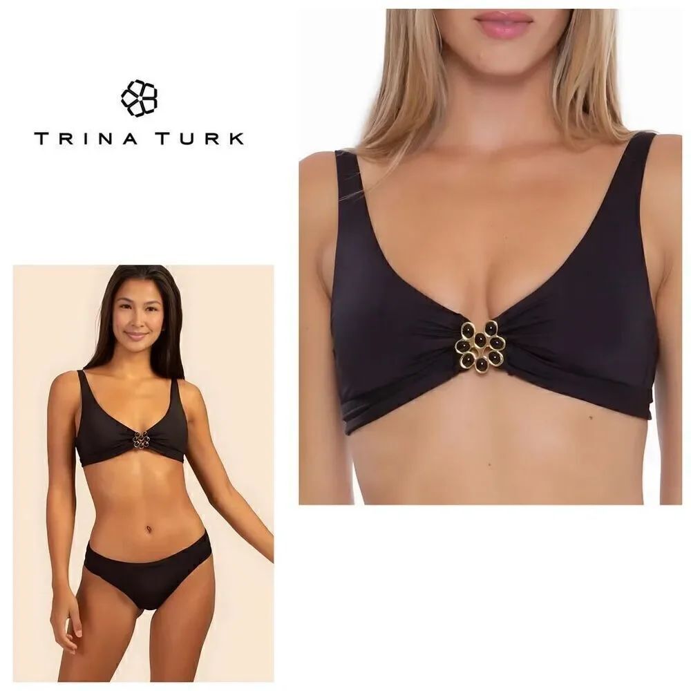 New. Trina Turk black jeweled bikini top. Size 6. Retails $96